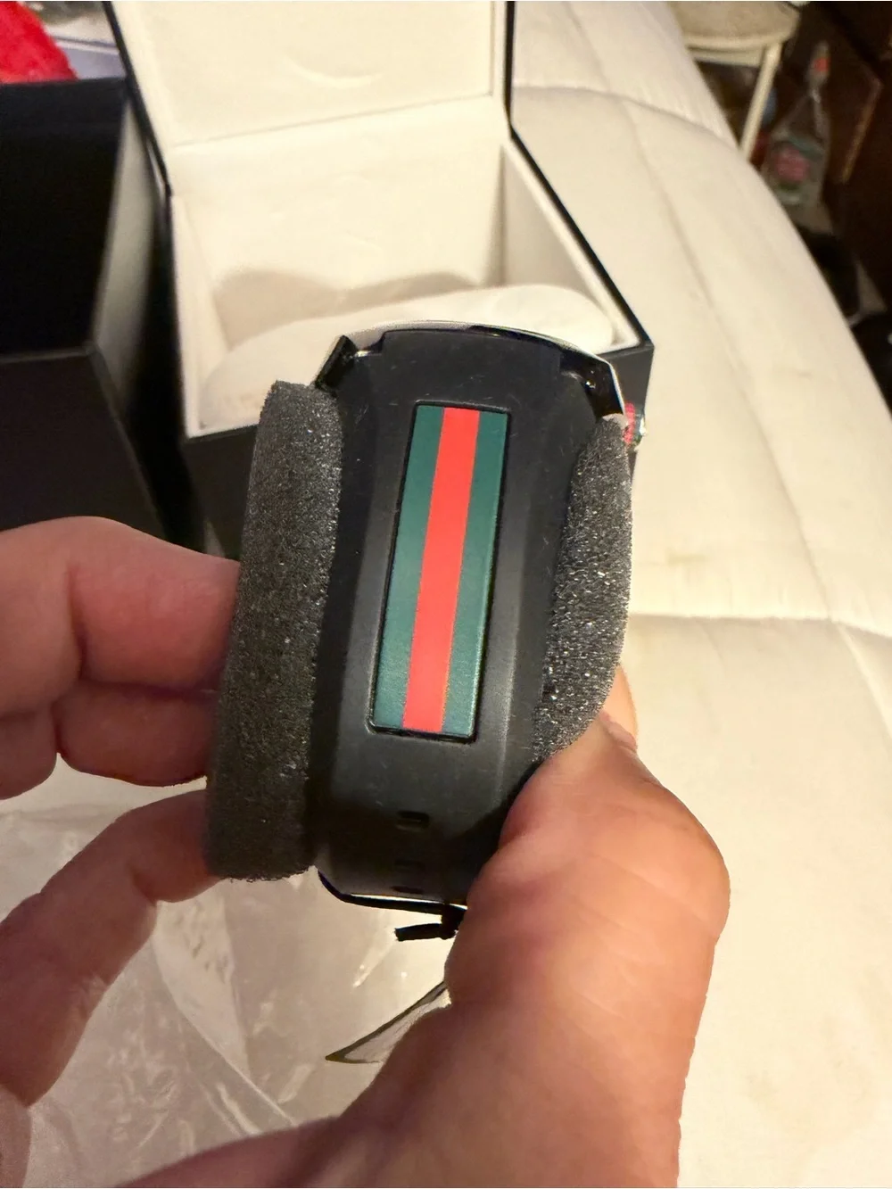 Gucci Black Watch with Silver Dial and Red Accents with box